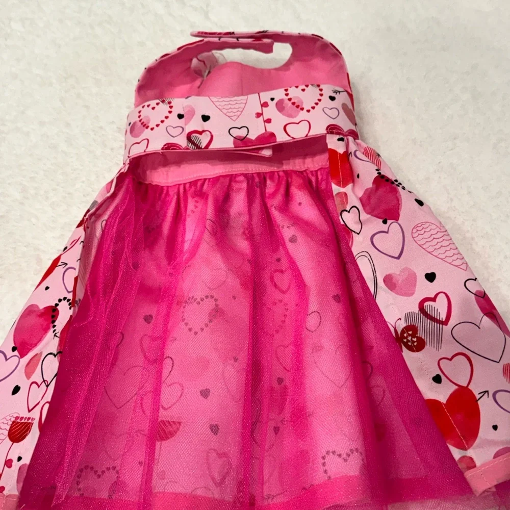 Pink Heart Patterned Dress Tulle Dog Cat Valentine’s Day size medium